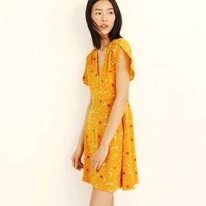 Madewell Silk Belladonna yellow orange mini dress. Carnations, floral. 14. Plus.